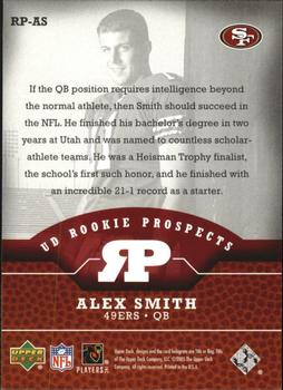 2005 Upper Deck - UD Rookie Prospects #RP-AS Alex Smith Back