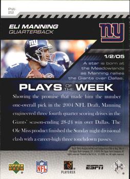2005 Upper Deck ESPN - Plays of the Week #PW-22 Eli Manning Back