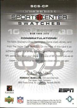 2005 Upper Deck ESPN - SportsCenter Swatches #SCS-CP Chad Pennington Back