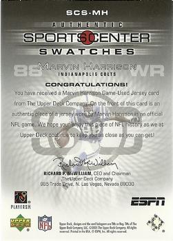 2005 Upper Deck ESPN - SportsCenter Swatches #SCS-MH Marvin Harrison Back