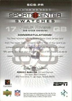 2005 Upper Deck ESPN - SportsCenter Swatches #SCS-PR Philip Rivers Back