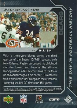 2005 Upper Deck ESPN - This Day in Football History #6 Walter Payton Back