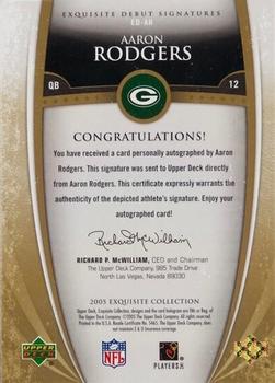 2005 Upper Deck Exquisite Collection - Debut Signatures #ED-AR Aaron Rodgers Back