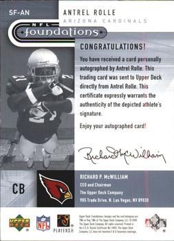 2005 Upper Deck Foundations - Signature Foundations Silver #SF-AN Antrel Rolle Back