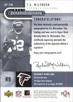2005 Upper Deck Foundations - Signature Foundations Silver #SF-TM T.A. McLendon Back
