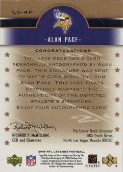2005 Upper Deck Legends - Legendary Signatures #LS-AP Alan Page Back