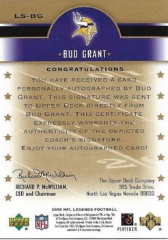2005 Upper Deck Legends - Legendary Signatures #LS-BG Bud Grant Back