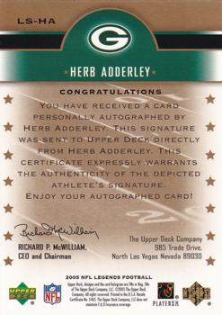 2005 Upper Deck Legends - Legendary Signatures #LS-HA Herb Adderley Back