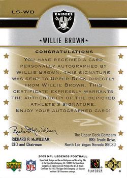 2005 Upper Deck Legends - Legendary Signatures #LS-WB Willie Brown Back