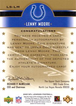 2005 Upper Deck Legends - Legendary Signatures #LS-LM Lenny Moore Back