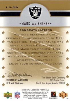 2005 Upper Deck Legends - Legendary Signatures #LS-MV Mark Van Eeghen Back