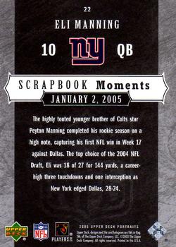2005 Upper Deck Portraits - Scrapbook Moments #22 Eli Manning Back