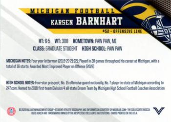 2023 Valiant Michigan Wolverines #NNO Karsen Barnhart Back