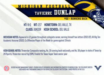 2023 Valiant Michigan Wolverines #NNO Tavierre Dunlap Back