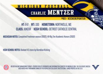 2023 Valiant Michigan Wolverines #NNO Charlie Mentzer Back