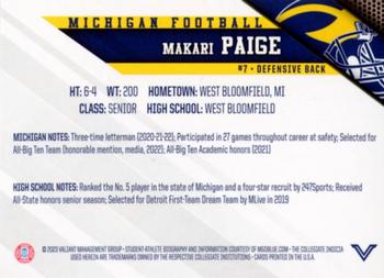 2023 Valiant Michigan Wolverines #NNO Makari Paige Back