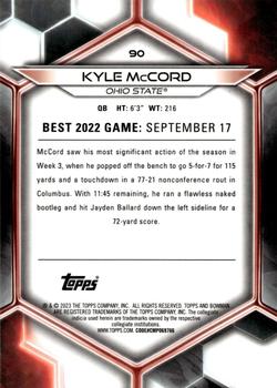 2023 Bowman Best University - Yellow Refractor #90 Kyle McCord Back