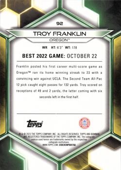 2023 Bowman Best University - Gold Refractor #92 Troy Franklin Back