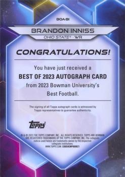 2023 Bowman Best University - Best of 2023 Autographs Gold Refractor #BOA-BI Brandon Inniss Back
