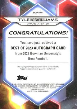 2023 Bowman Best University - Best of 2023 Autographs Orange Geometric #BOA-TWI Tyleik Williams Back