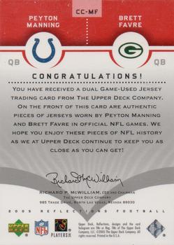 2005 Upper Deck Reflections - Cut from the Same Cloth Red #CC-MF Peyton Manning / Brett Favre Back