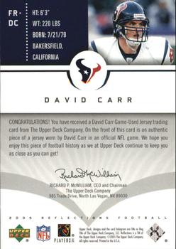 2005 Upper Deck Reflections - Fabric Reflections #FR-DC David Carr Back