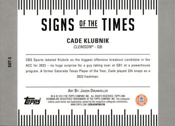 2023 Bowman Best University - Signs of the Times #SOT-5 Cade Klubnik Back