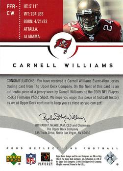 2005 Upper Deck Reflections - Future Fabric Reflections #FFR-CW Carnell Williams Back