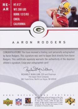 2005 Upper Deck Reflections - Rookie Exclusives Autographs Red #RE-AR Aaron Rodgers Back