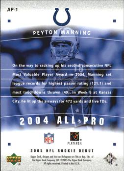 2005 Upper Deck Rookie Debut - All-Pros #AP-1 Peyton Manning Back