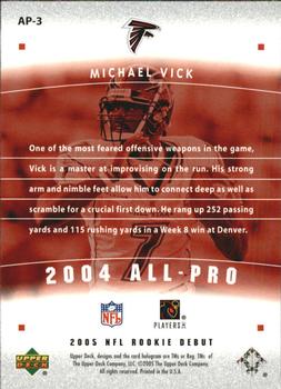 2005 Upper Deck Rookie Debut - All-Pros #AP-3 Michael Vick Back