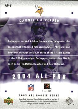 2005 Upper Deck Rookie Debut - All-Pros #AP-5 Daunte Culpepper Back