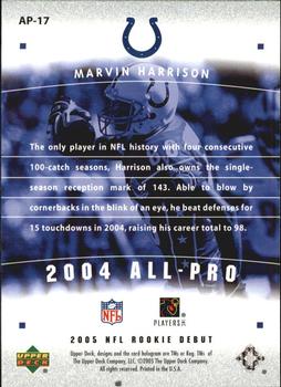 2005 Upper Deck Rookie Debut - All-Pros #AP-17 Marvin Harrison Back