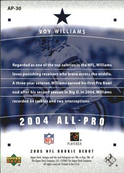 2005 Upper Deck Rookie Debut - All-Pros #AP-30 Roy Williams Back