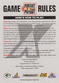 1997 Pinnacle X-Press - Pursuit of Paydirt Base Players #NNO Brett Favre Back