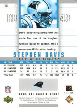 2005 Upper Deck Rookie Debut - Blue #13 Stephen Davis Back