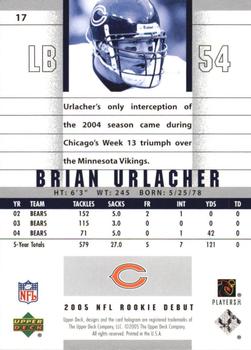 2005 Upper Deck Rookie Debut - Blue #17 Brian Urlacher Back