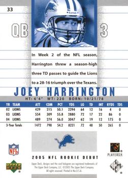 2005 Upper Deck Rookie Debut - Blue #33 Joey Harrington Back