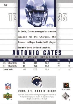 2005 Upper Deck Rookie Debut - Blue #82 Antonio Gates Back