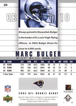 2005 Upper Deck Rookie Debut - Blue #89 Marc Bulger Back