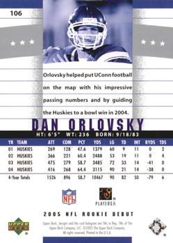 2005 Upper Deck Rookie Debut - Blue #106 Dan Orlovsky Back