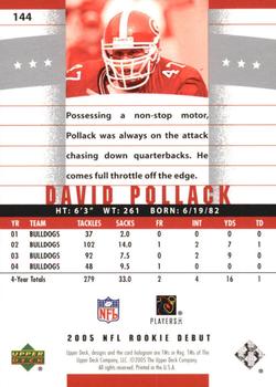 2005 Upper Deck Rookie Debut - Blue #144 David Pollack Back