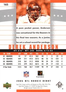 2005 Upper Deck Rookie Debut - Blue #165 Derek Anderson Back