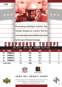 2005 Upper Deck Rookie Debut - Gold SN100 #119 Craphonso Thorpe Back