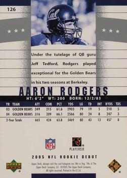 2005 Upper Deck Rookie Debut - Gold SN100 #126 Aaron Rodgers Back
