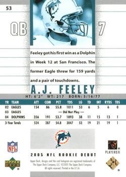 2005 Upper Deck Rookie Debut - Gold SN150 #53 A.J. Feeley Back