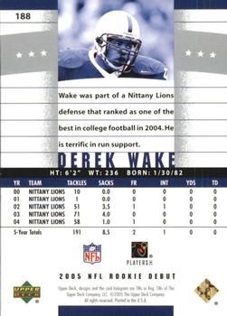 2005 Upper Deck Rookie Debut - Gold SN150 #188 Derek Wake Back