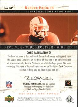 2005 Upper Deck Rookie Debut - Saturday Swatches #SA-RP Roscoe Parrish Back