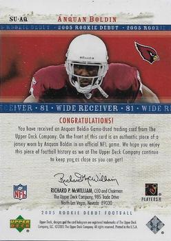 2005 Upper Deck Rookie Debut - Sunday Swatches #SU-AQ Anquan Boldin Back