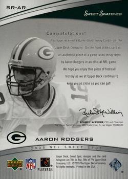 2005 Upper Deck Sweet Spot - Rookie Sweet Swatches #SR-AR Aaron Rodgers Back
